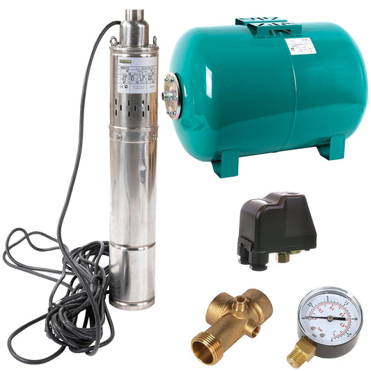 SCULESCU.RO Kit Hidrofor 24L cu pompa apa submersibila 0.75KW, 108m, 2.4m3/Ora, Liderman-Maxima 4QGD-0.75, Sistem premium complet, POZA 1