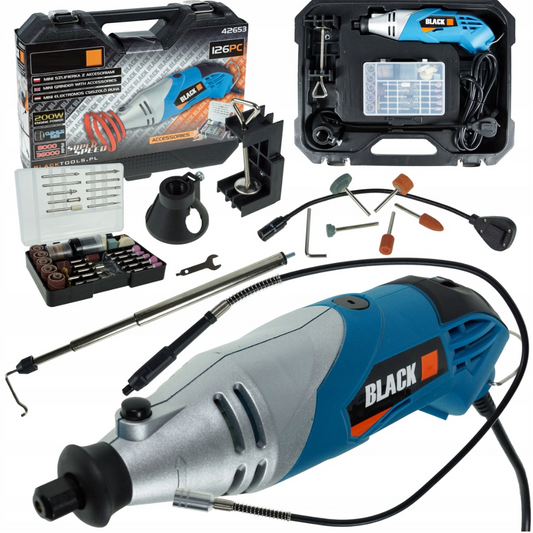 SCULESCU.RO Masina de gravat si frezat BLACK-SQUARE PORTONERO B42653, 126 accesorii, 200W, 36000RPM, POZA 2