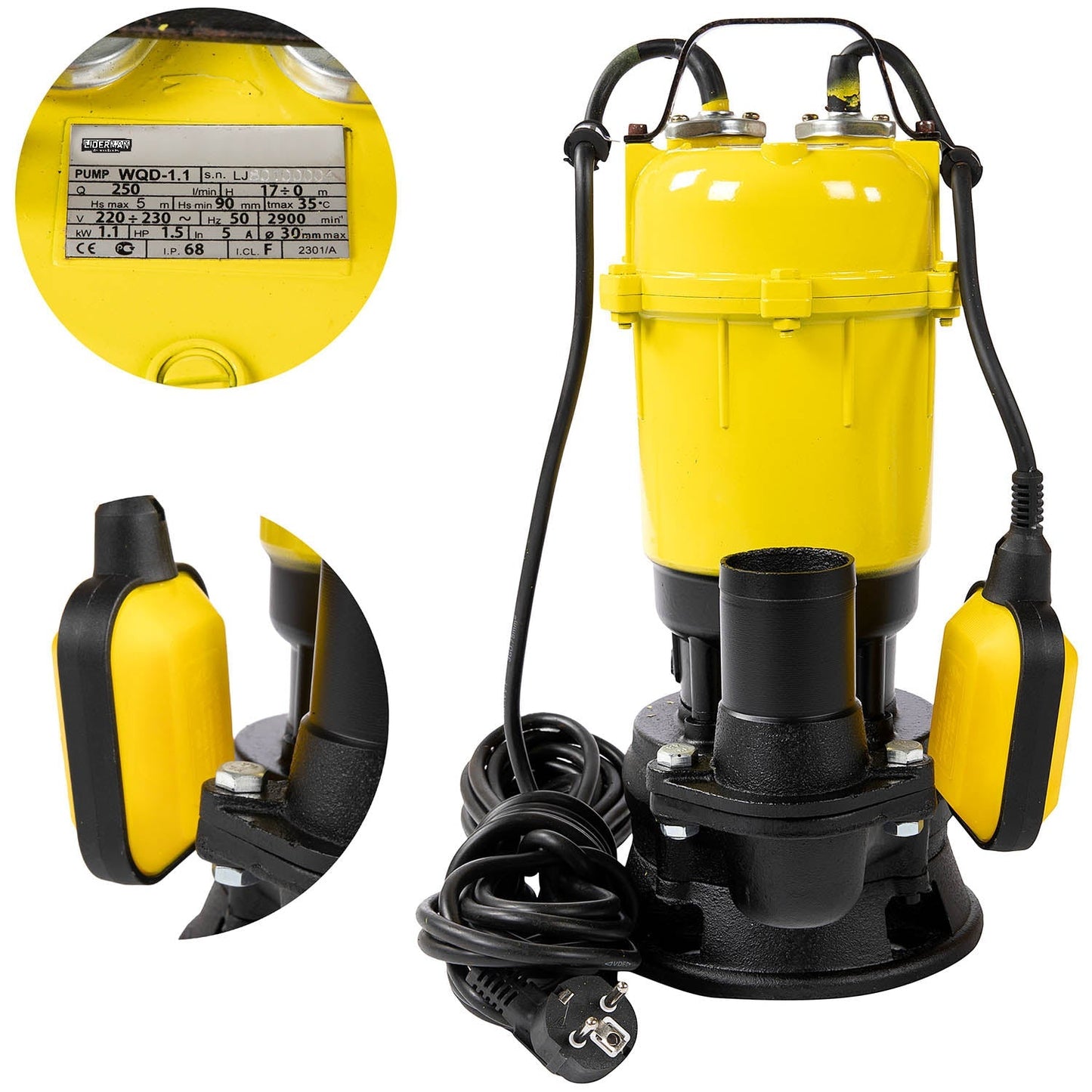 SCULESCU.RO Pompa de apa submersibila cu flotor Liderman- Maxima-WQD-1.1, 1.1 Kw, 250l/min, inaltime refulare 17m, POZA 1